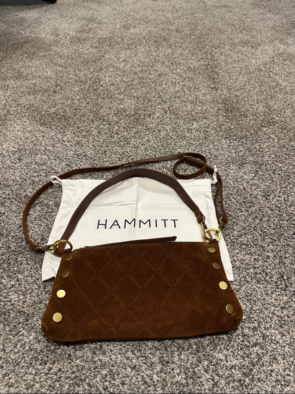 Hammitt Brown Suede Quilted Crossbody with Gold Hardware